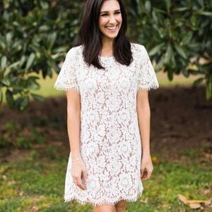 Space 46‎ Boutique Cotton White Lace Dress With Slip Women’s Size Small